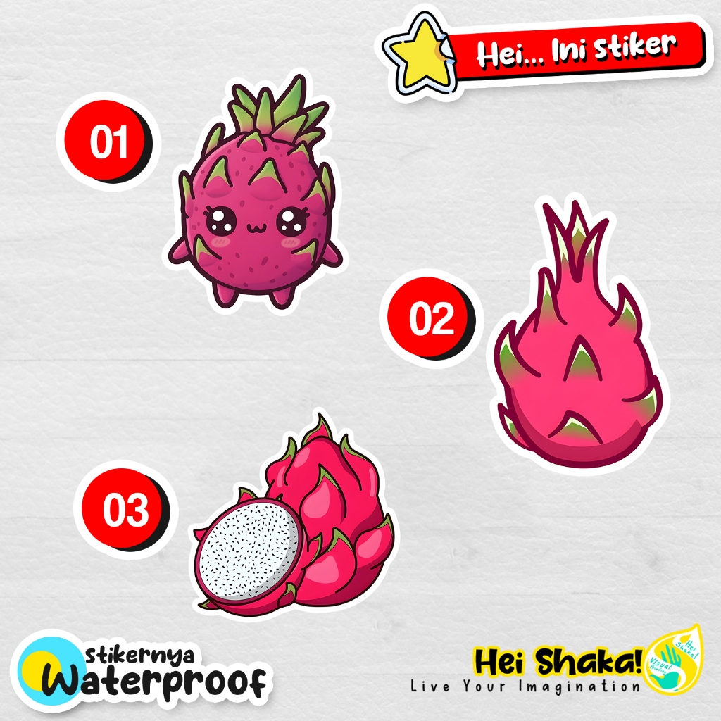 

Stiker Buah Naga Dragon Fruit Sticker Lucu Buah Buahan Cute Vinyl Anti Air