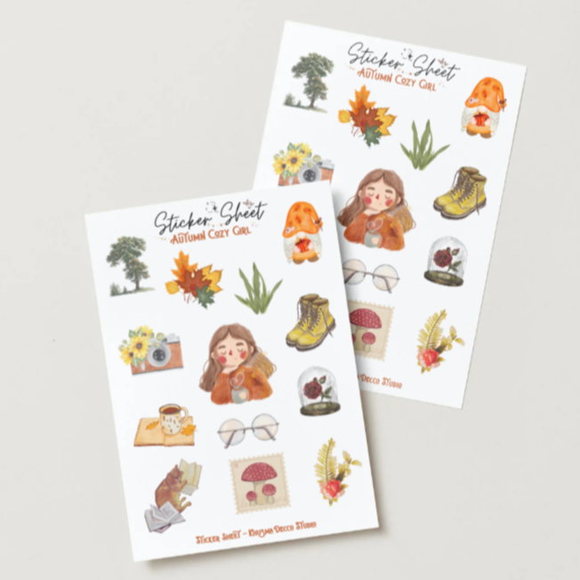 

Sticker Sheet Autumn Aesthetic - Stiker Lucu Tema Cewek Cozy Fall | Khusma Decco Studio
