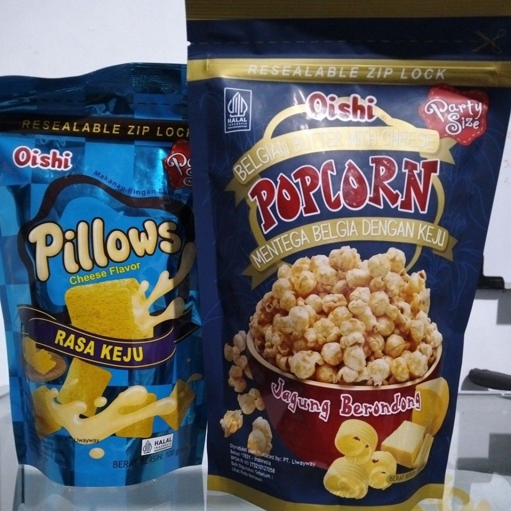 

OISHI BUNDLING HEMAT/ POPCORN BELGIAN BUTTER WITH CHEESE/ PILLOWS CHEESE FLAVOR