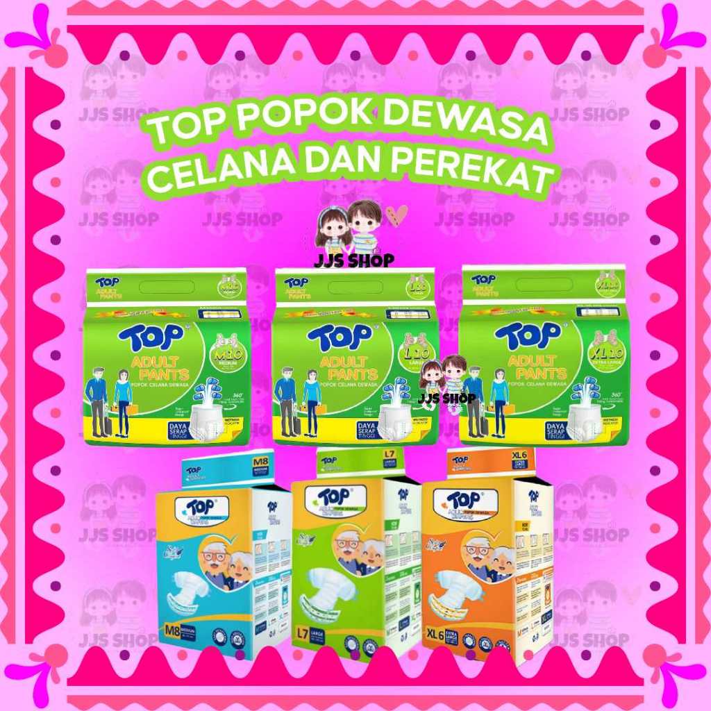TOP ADULT DIAPERS PANTS TAPE POPOK DEWASA CELANA PEREKAT M10+1 L10+1 XL10+1 M20+2 L20+2 XL20+2 XXL10