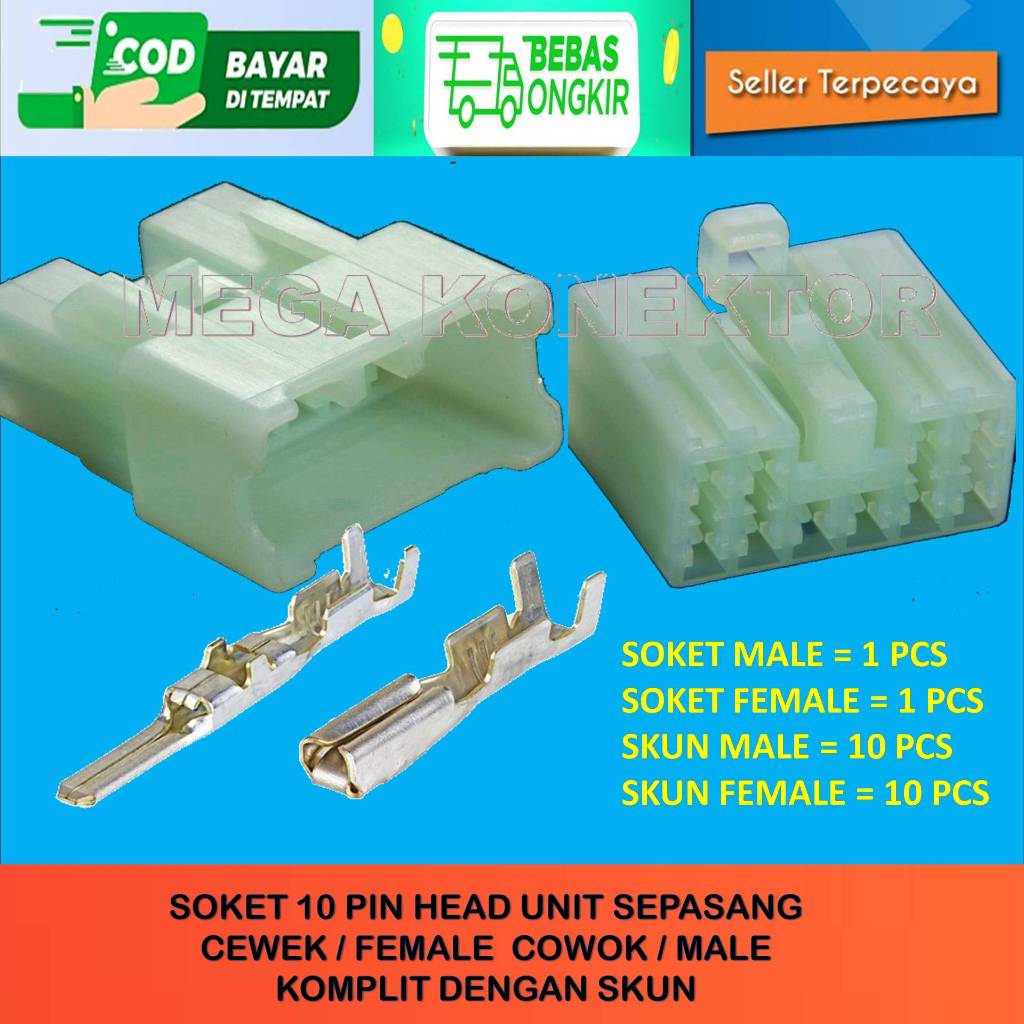 SOKET 10 PIN SOKET HU 10 PIN SOKET MOBIL 10 PIN SOKET TAPE MOBIL 10 PIN MALE FEMALE / Socket 10 Pin