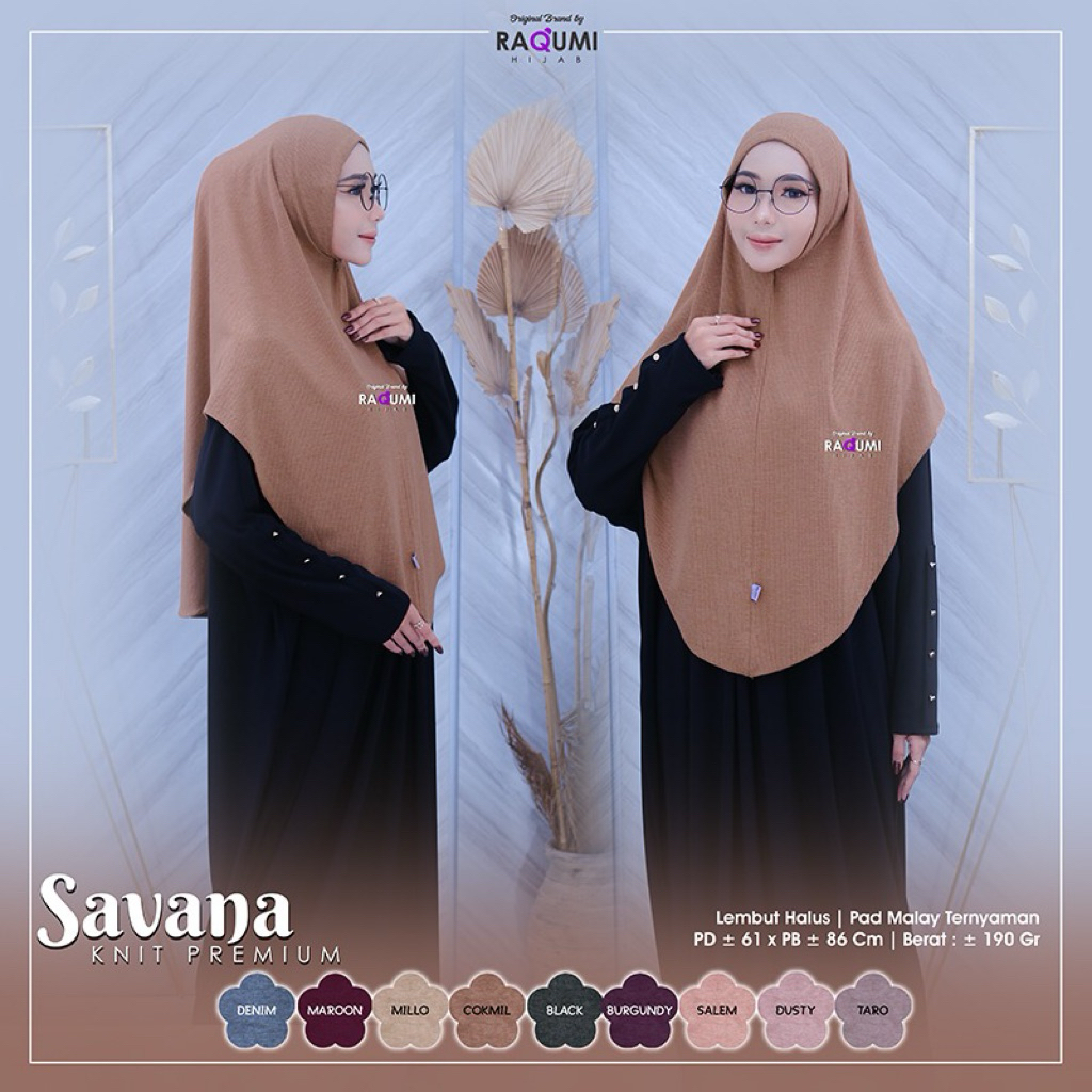 Savana Khimar Hijab Instan Syar'i Original RAQUMI HIJAB Knit Premium Lembut Halus Malay Ternyaman Ji