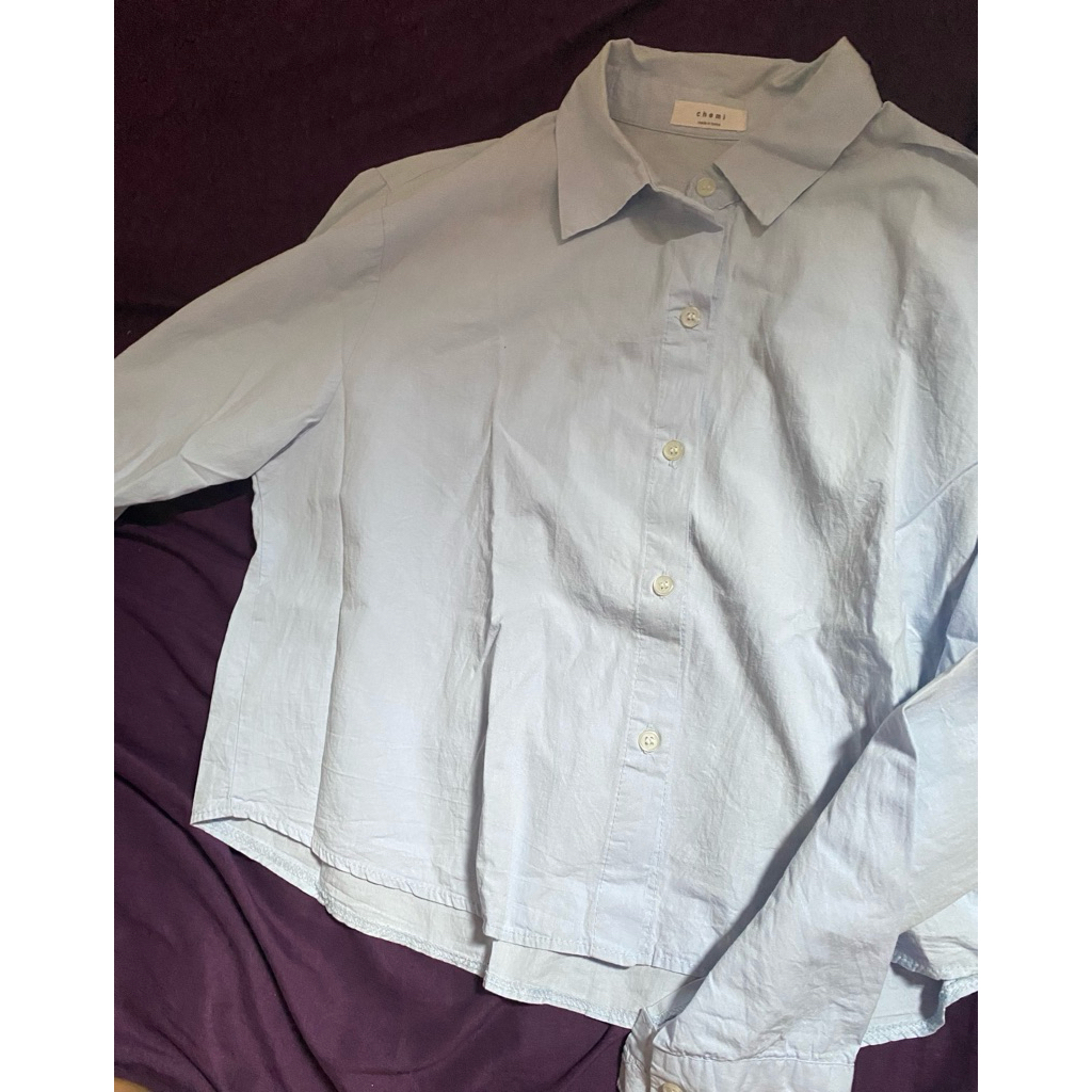 Kemeja Soft Blue Crop