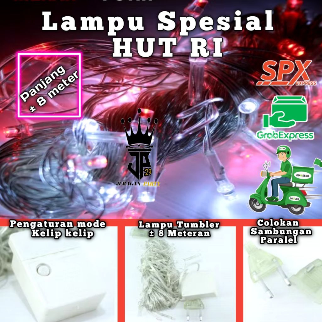 (8 meter)Lampu LED Tumbler Merah Putih,Lampu LED Merah Putih,Lampu Hiasan Agustusan,Lampu