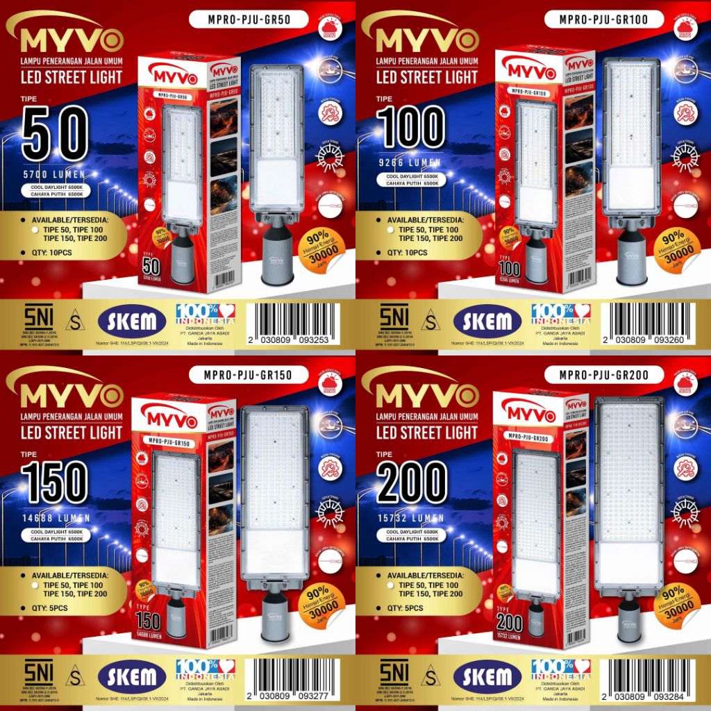 MYVO LAMPU JALAN PJU LED 50W 100W 150W 200 WATT IP65 CAHAYA PUTIH BERGARANSI 1 TAHUN OUTDOOR STREET 