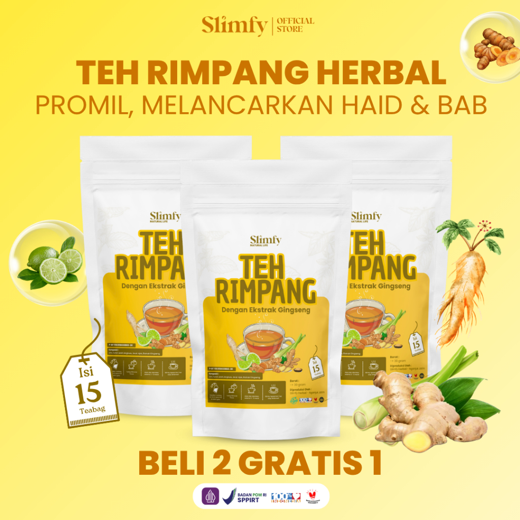

Teh Rimpang JSR slimfy - teh rimpang promil - Teh Kunyit Jahe Serai Lengkuas - Pelangsing Herbal