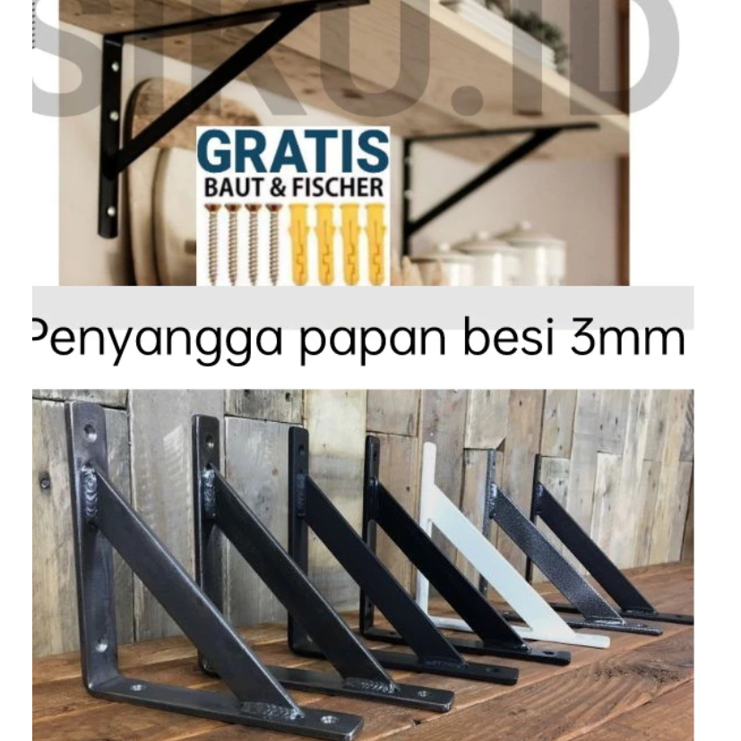 RAK AMBALAN BESI SIKU PENYANGGA TEBAL 3 MM / RAK DINDING/KAYU AMBALAN / GANTUNGAN TEMPEL