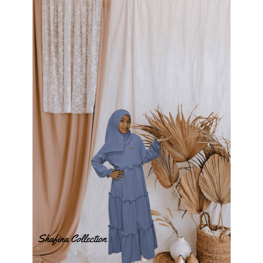 MAYRA DRESS ANAK PEREMPUAN SET HIJAB USIA 10-15 TAHUN VIRAL TERBARU BAHAN CRINKLE AIRFLOW ANTI UV NY