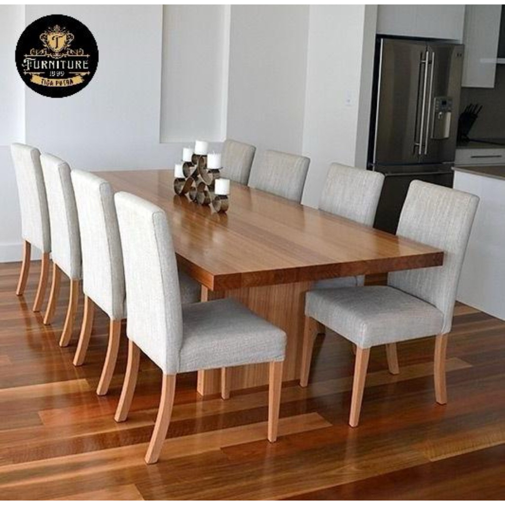 meja makan set kayu suar 8 kursi minimalis modern(meja 2meter)