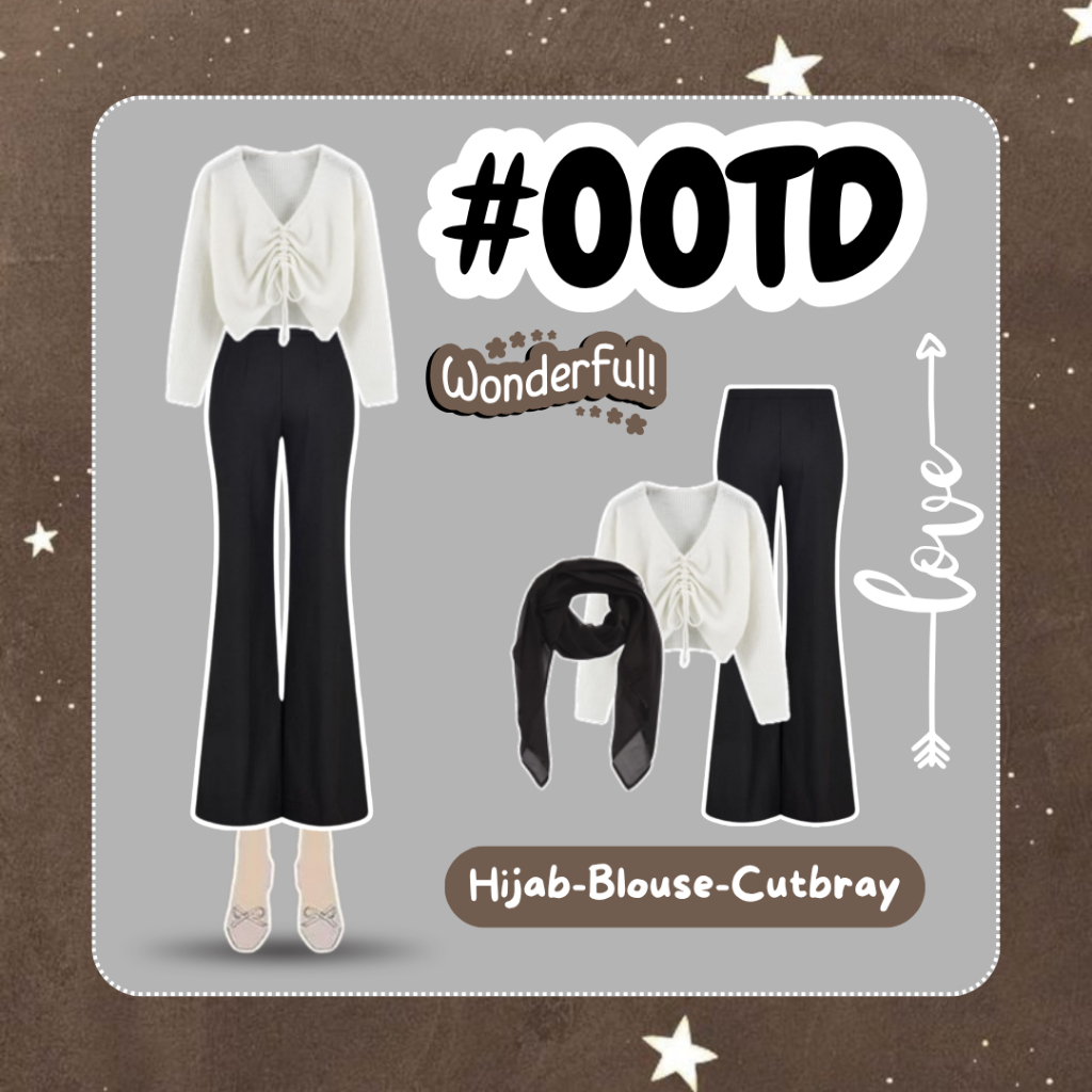 One set Wanita Korean Style 3in1 Hijab OOTD Outfit Kekinian/One Set Wanita Korean Style (Blouse-Hija