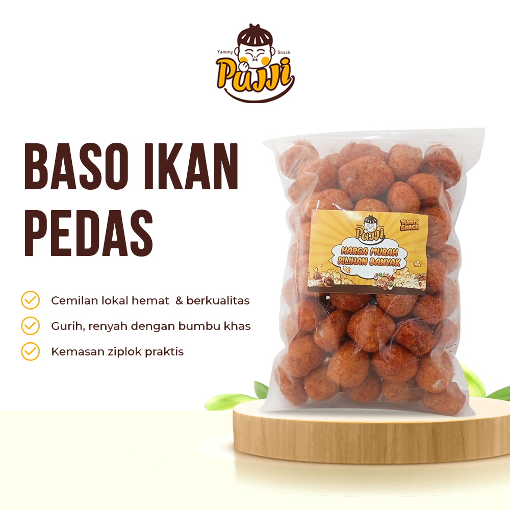 

PUJJI Snack - Baso Ikan Pedas - 180gr / Cemilan Pedas / Camilan Ringan / Snack Ringan
