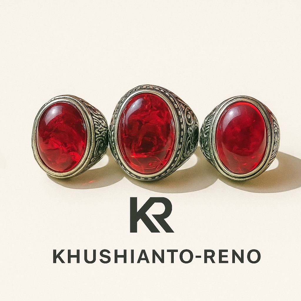 Cincin Batu Pecah Seribu Merah Asli Kristal Retak Elegan Pria Wanita