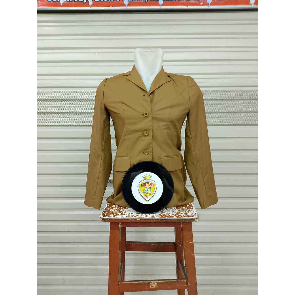 SETELAN SERAGAM PNS KERAH JAS POLOS  A&Y Blazer Baju Seragam Pemda PDH Wanita warna Khaki Tua Terbar