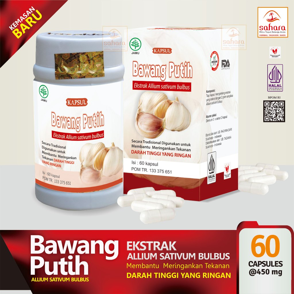 Kapsul Bawang Putih Allium sativum herbal ampuh penurun kolesterol, obat darah tinggi hipertensi