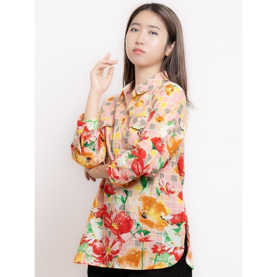 Beamish Kemeja Wanita Kotak Bunga 3360925 (Pink & Peach)