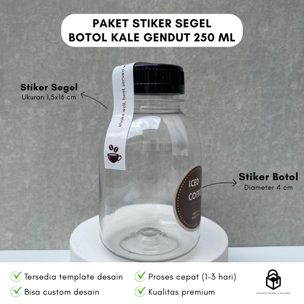 

Cetak Custom Paket Stiker Segel Botol Kale Gendut 250 ml | Print Label Bundle Logo Custom