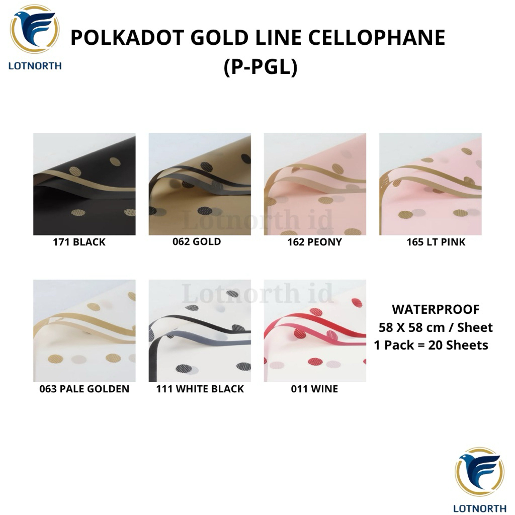 

[1 pack] P-PGL / Kertas Buket Bunga / Wrapping Paper Cellophane / Polkadot Gold Line Cellophane / Kertas Bunga Buket Semi Transparan Model Polkadot Bulat Bulat Lis Emas/ Flower Paper Craft / Kertas Celopen / Plastik Bunga