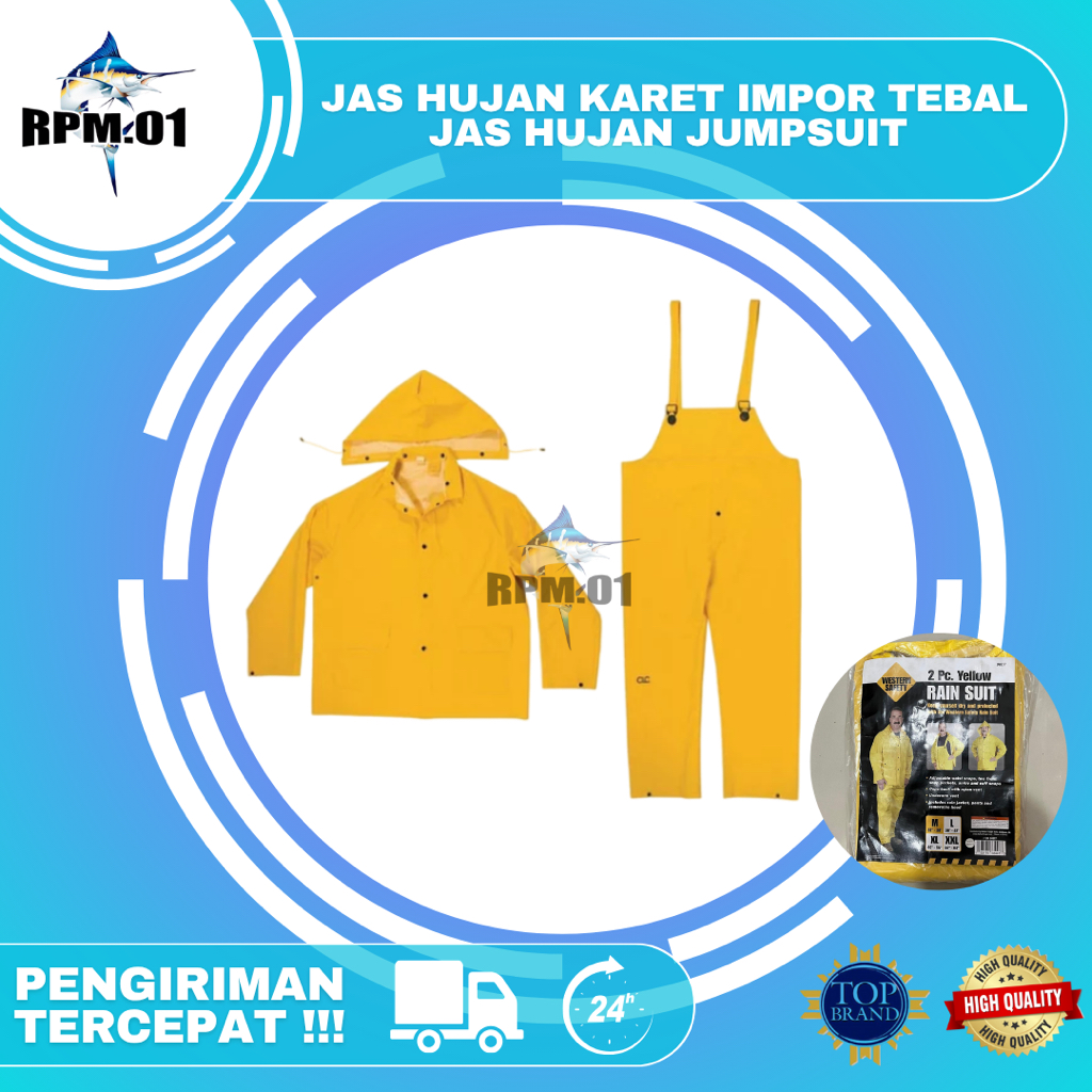 JAS HUJAN TEBAL KUNING IMPORT MODEL JUMPSUIT | JAS HUJAN NELAYAN TEBAL KUNING | RAIN SUIT "WESTERN S
