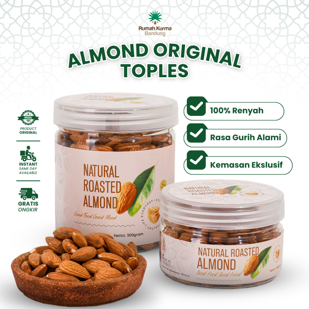 

Kacang Almond Panggang Toples Roasted Original Kupas Cemilan Renyah Utuh Oleh Oleh Haji Umroh Aliya