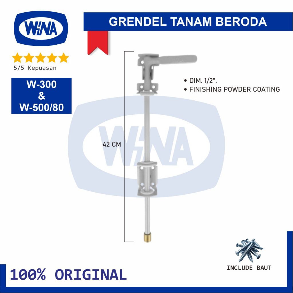 Grendel Tanam Beroda Wina W300/W580 SLot Pintu Garasi Geser atau Sliding Tikung - 100% Original