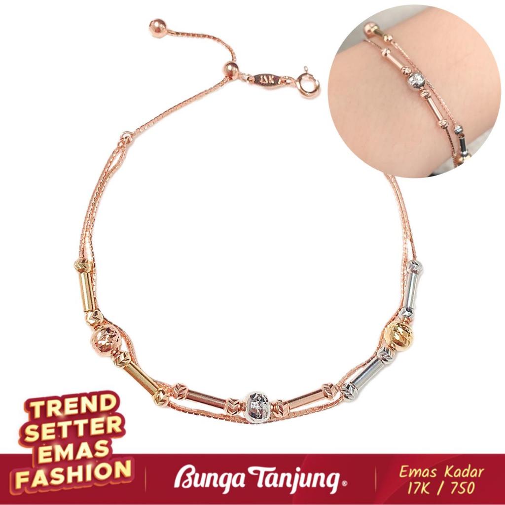 GELANG SERUT 2 LAYER SANTA BOLA VARIASI - EMAS 17K - BUNGA TANJUNG GOLD