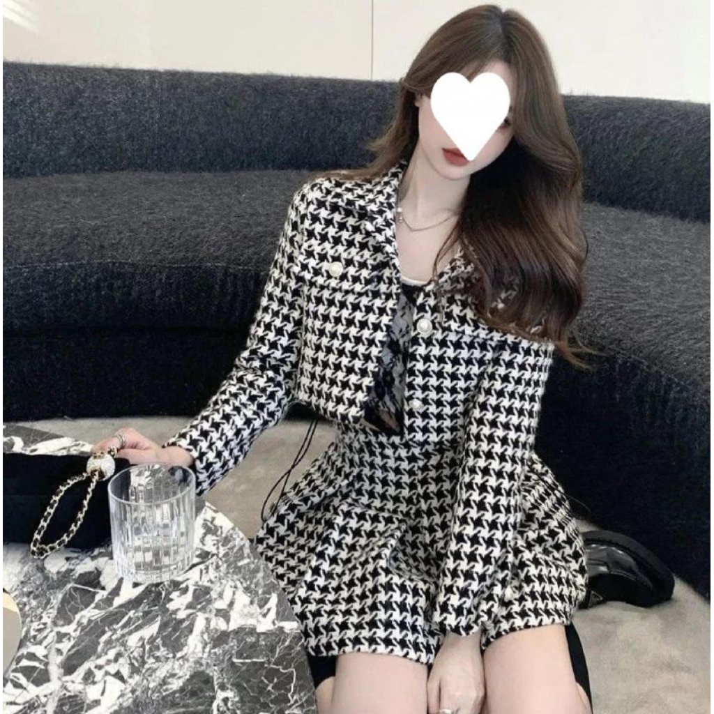 dress wanita one set kotak kotak premium kode 158345