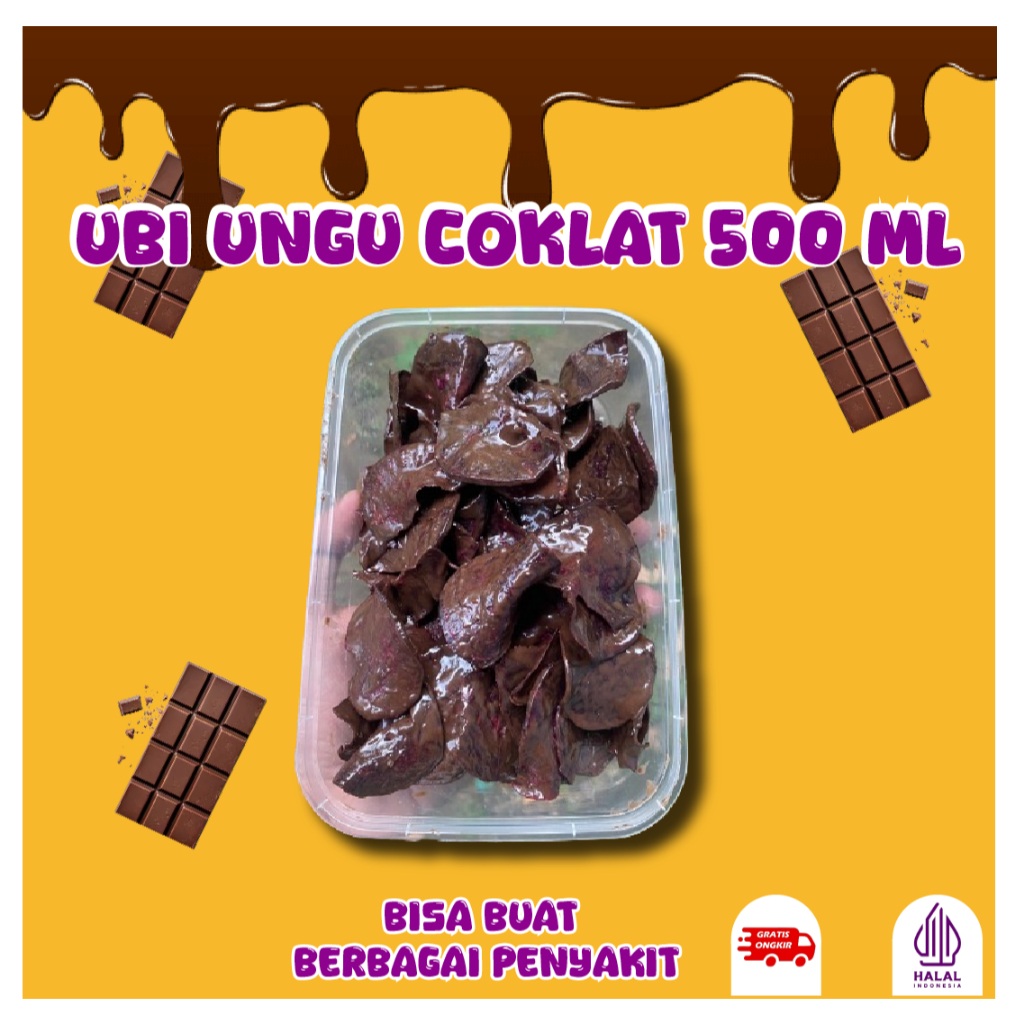 

TERMURAH KERIPIK UBI UNGU RASA COKLAT LUMER RENYAH KEMASAN BOX 500 ML