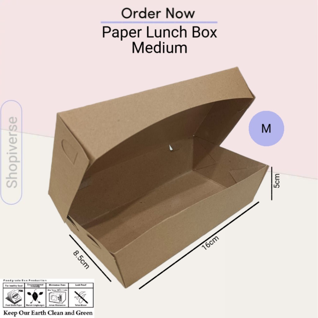 Paper Lunch Box Kraft / Craft Laminasi PE - 50PCS / Paper Lunch Box Medium