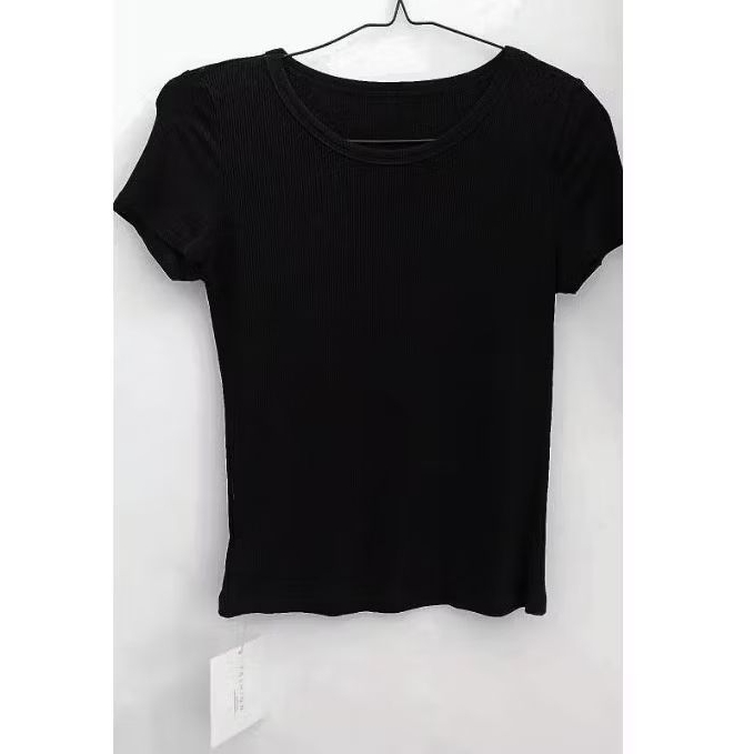 Baju kaos Hitam Wanita/Baju Kaos Hitam Rib Cotton/Baju Katun Rib knit wanita/Baju hitam casual wanit