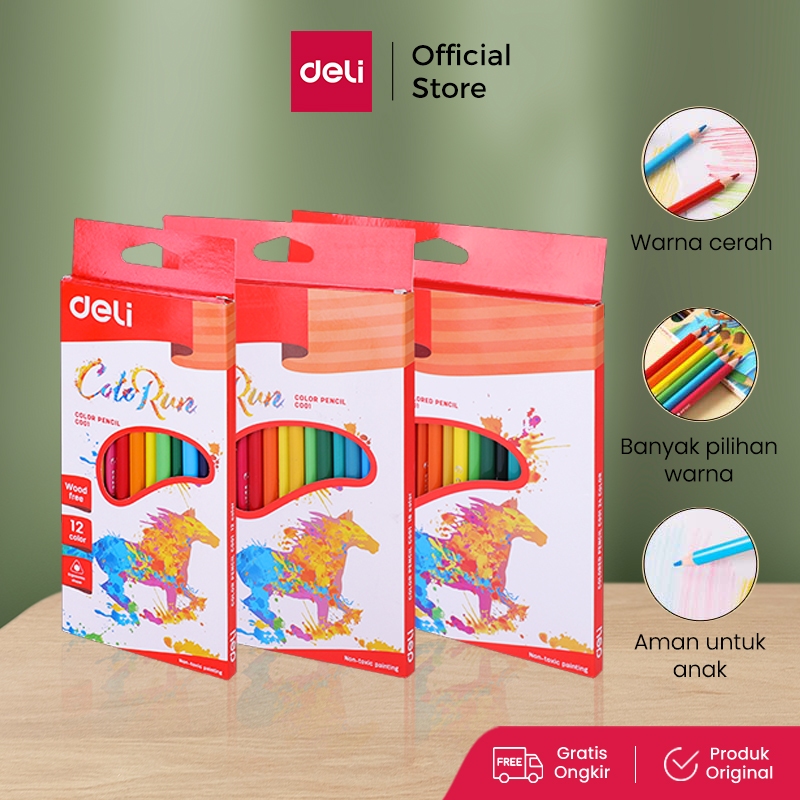 

Deli Pensil Warna - Bentuk segitiga ergonomis Warna cerah 12/18/24 Warna cat tidak beracun EC00110