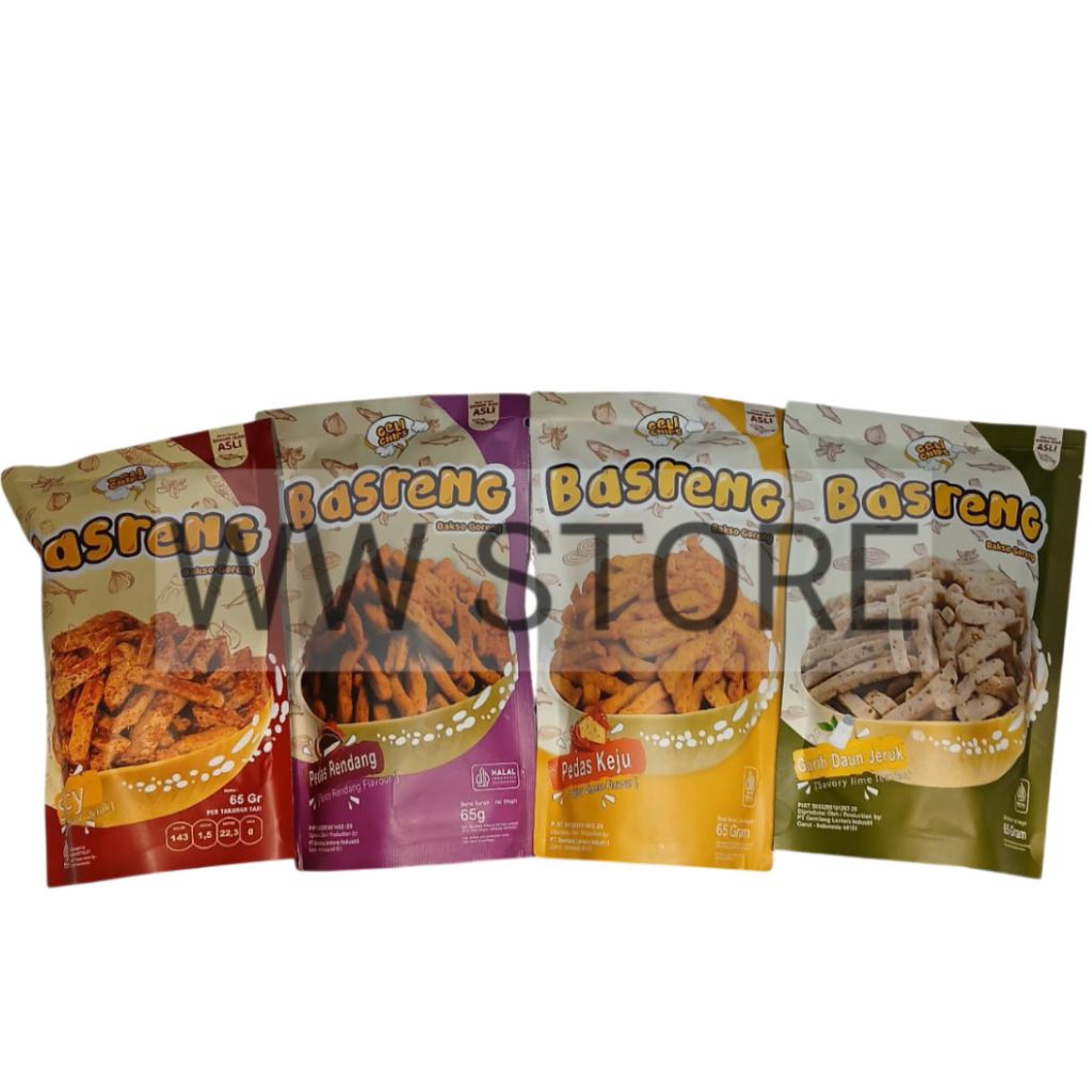 

Cemilan snek makanan ringan Pedas / Rendang / Keju / Gurih Daun Jeruk Bakso Goreng daging ikan asli halal MUI GELI CHIPS Basreng Savory Lime Leaves / Spicy Cheese 65g