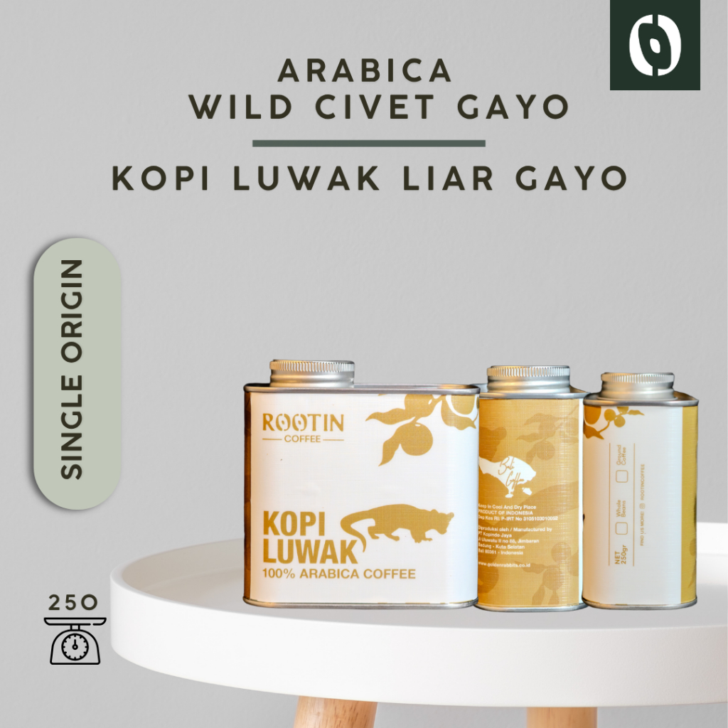 

Rootin Coffee Luwak Liar Arabica Wild Civet Gayo Roasted Beans Biji dan Bubuk Kopi / Tin 250gr