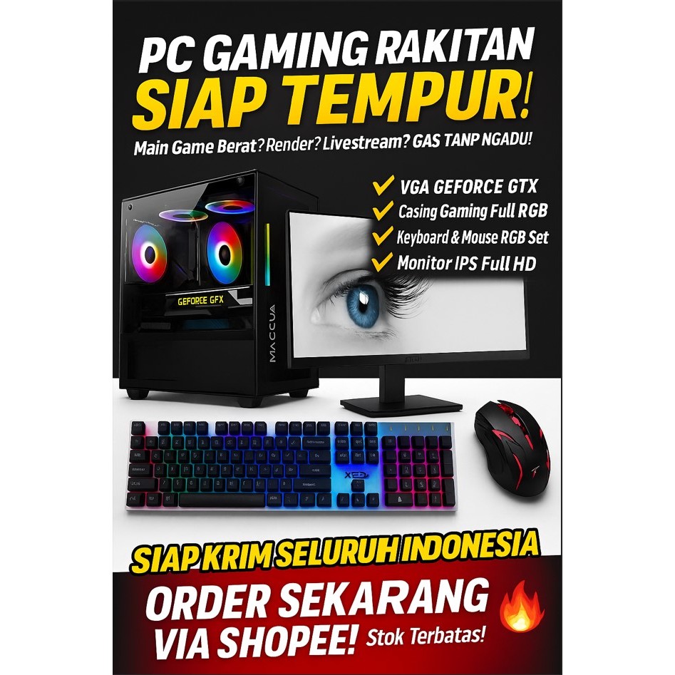 Pc gaming and desain rendering Ryzen 5 5500 BOX GARANSI RESMI(12CPU) FULLSET SIAP PAKAI VGA 8GB DDR5
