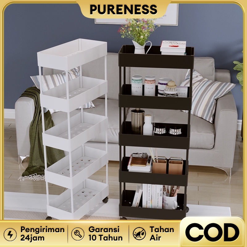 Rak Troli Susun Rak Susun Serbaguna 3/4/5 Tingkat Bahan Plastik Dengan Roda Rak Dapur Square Rack Pe