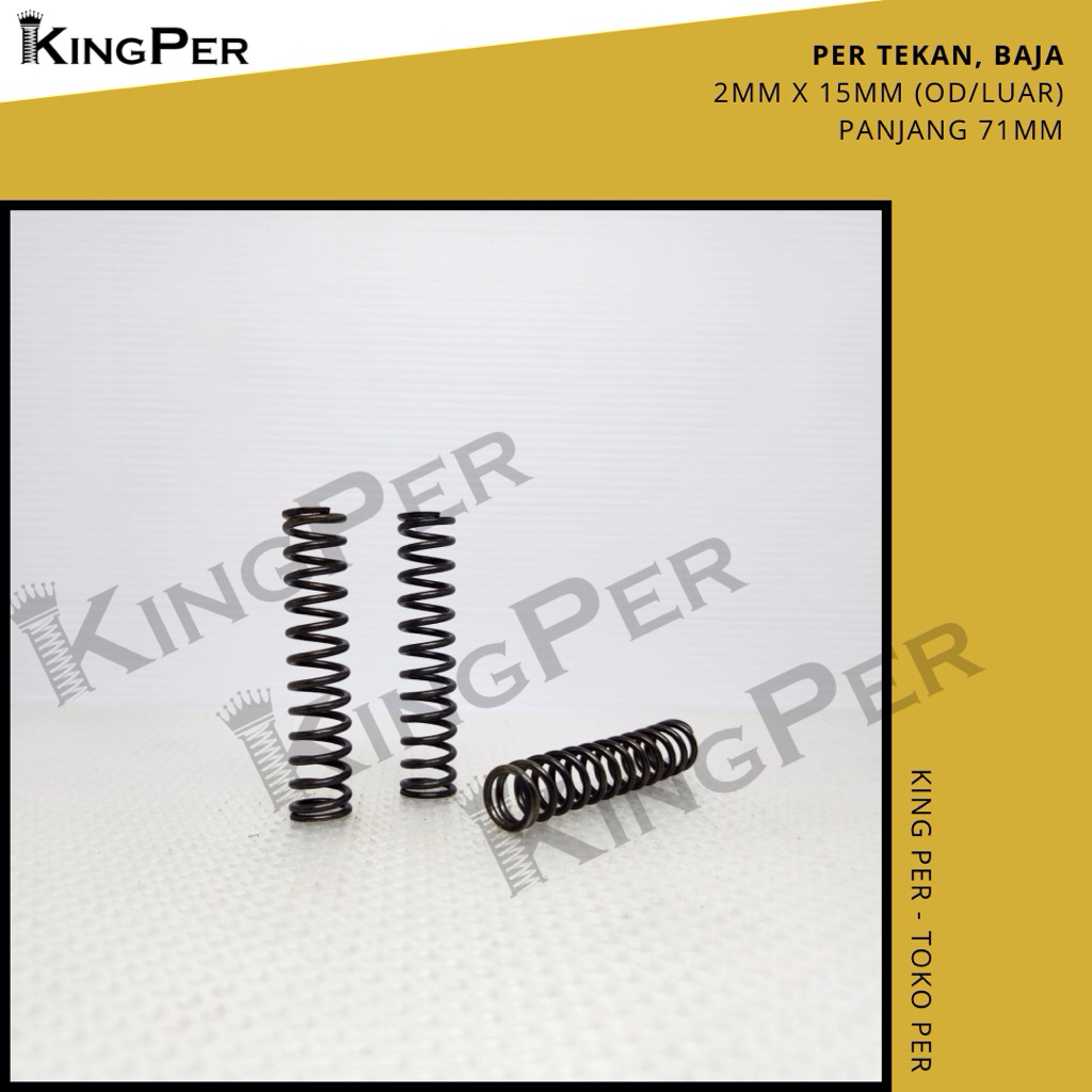 Per Tekan Baja 2mm x 15mm (OD), Panjang 71mm. Compression Spring Pegas Tekan