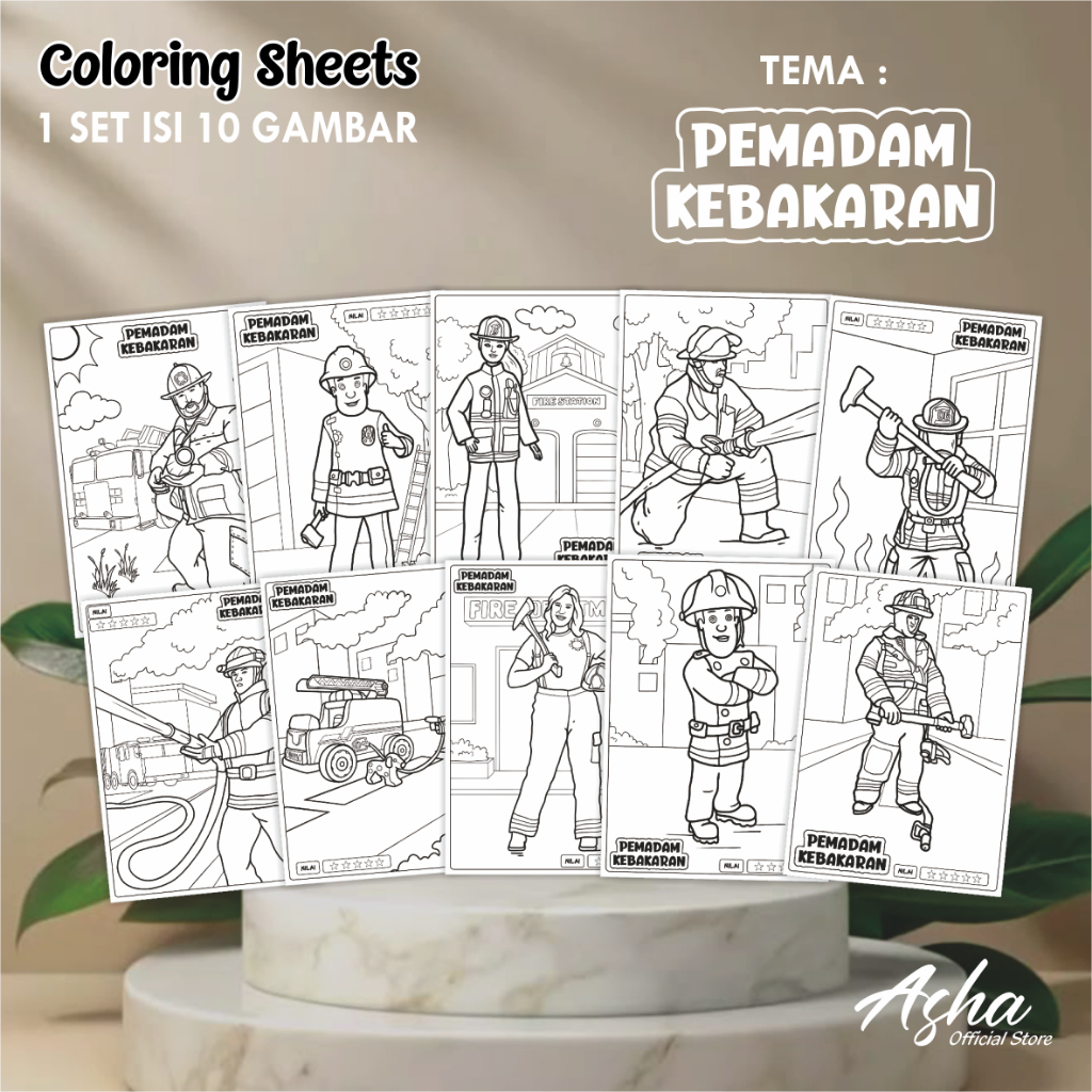 

KERTAS GAMBAR UNTUK ANAK - LEMBAR MEWARNAI ANAK 1 SET ISI 10 GAMBAR PEMADAM KEBAKARAN UKURAN A3