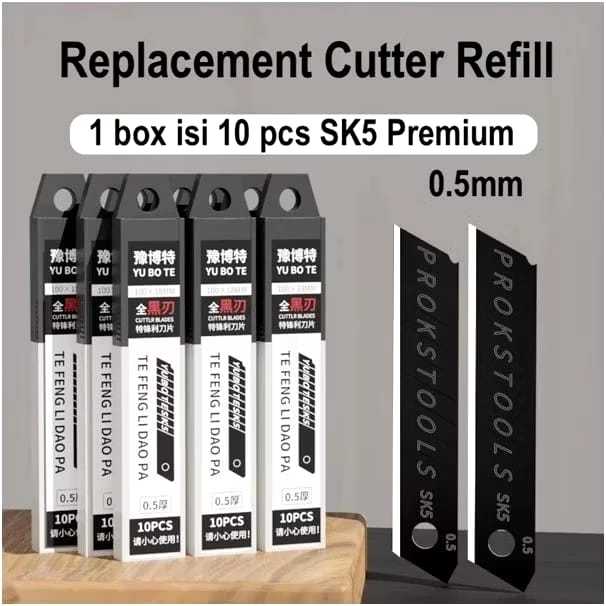 

GPO - (Isi 10pcs) Isi Ulang Cutter Hitam Besar 18mm SK5 Refill Cutter 18mm Tajam Stainless