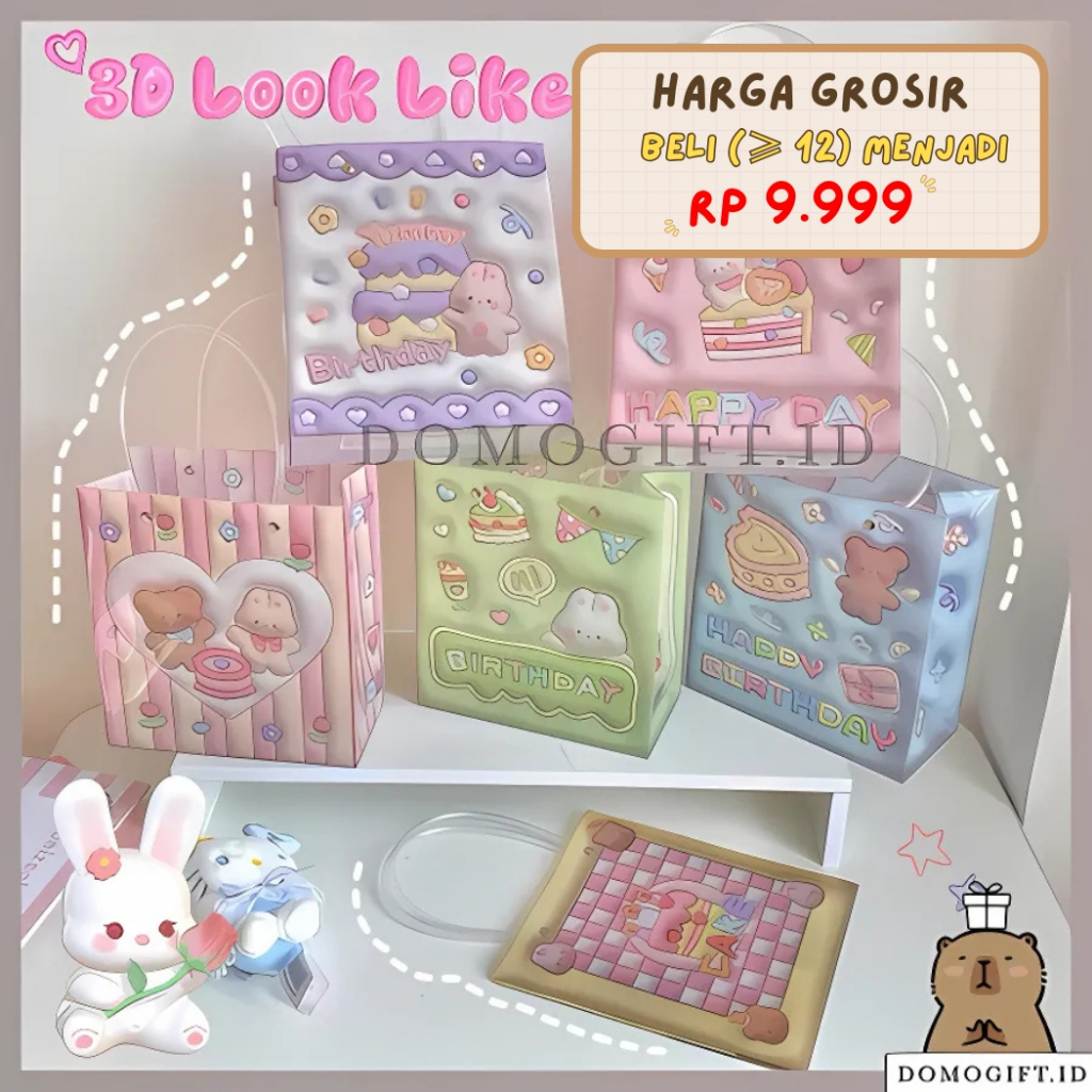 

Plastik Tote Bag Tas Kado Lucu Ulang Tahun Motif Kartun Bear Paper Bag Aesthetic ST02