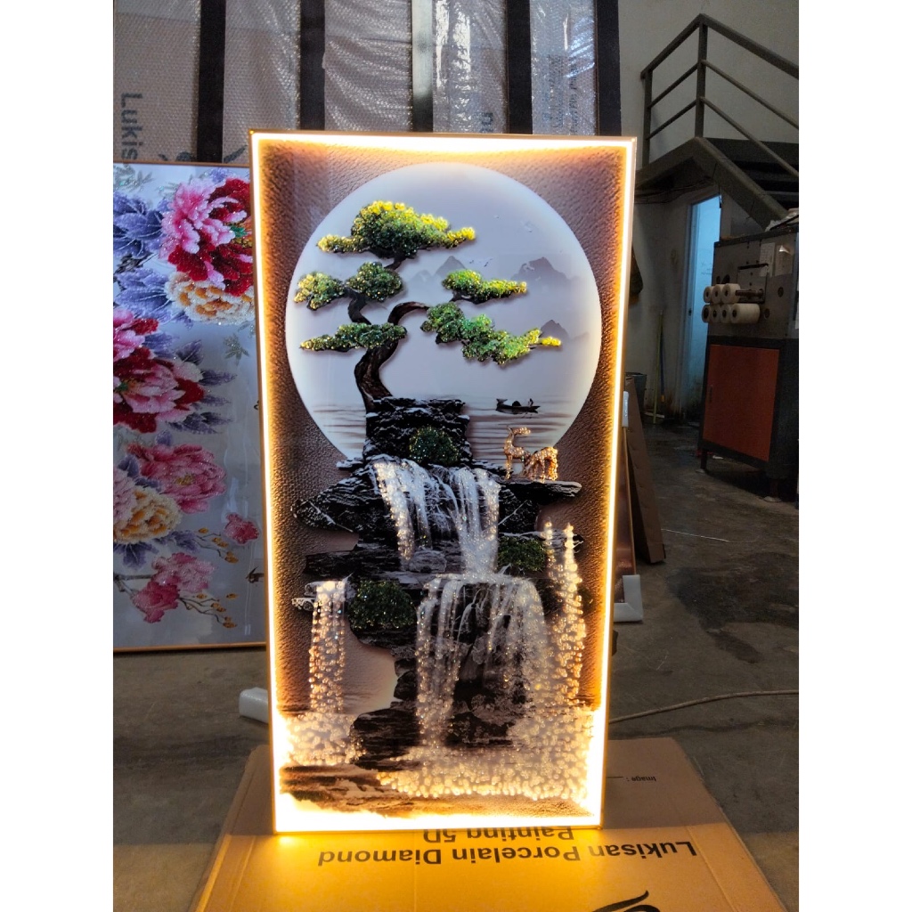Sweet Decor - Lukisan Air terjun Fengshui Waterfall Painting Lukisan Porcelain Diamond 5D Dengan Lam