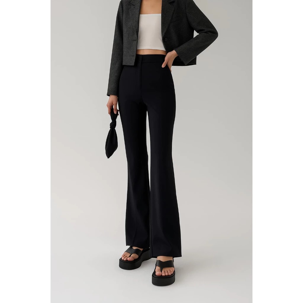 COD IKLIMA - Celana Fit And Flare Pants Cutbray Scuba Pinggang Highwaist Bahan Stretch Melar Elastis