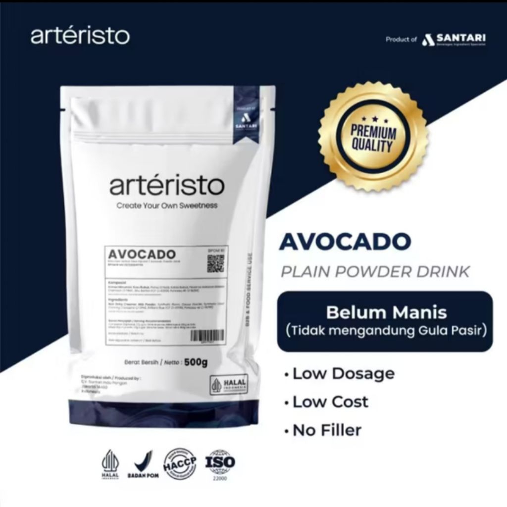 

ARTERISTO AVOCADO PREMIUM POWDER DRINK 500 GR - TANPA GULA PASIR - Bubuk Minuman Instant