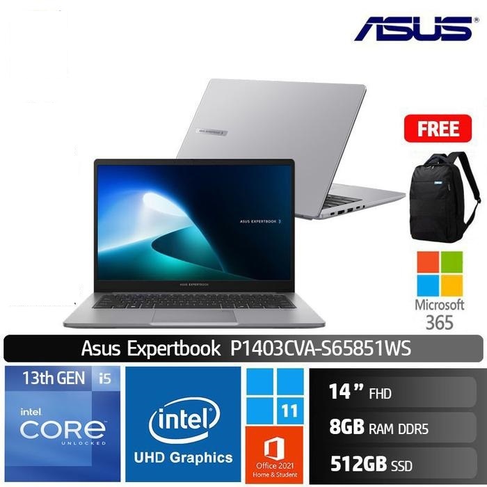 Laptop ASUS Expertbook P1403CVA S65851WS | i5-13420H DDR5 8GB SSD 512GB 14" FHD Win11 Home OHS 3Y Wi