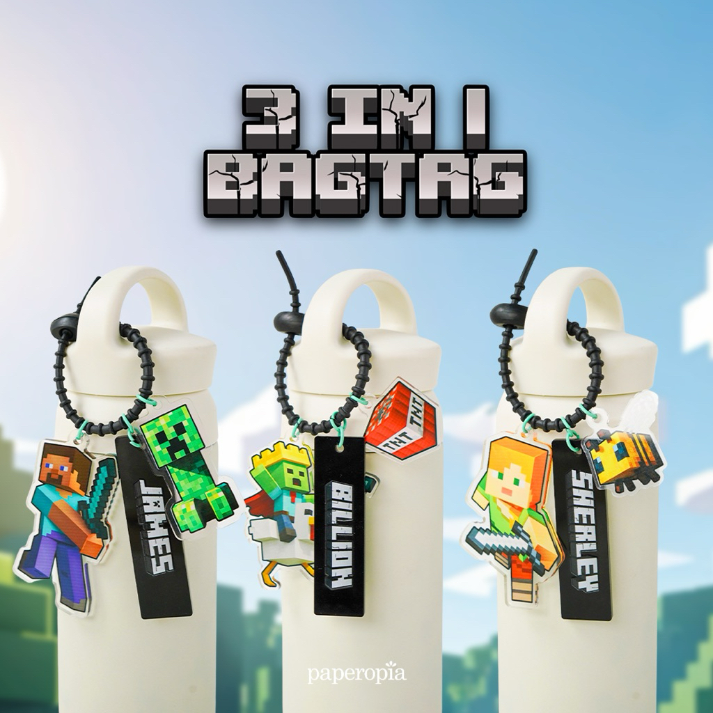 

MINECRAFT bag tag 3in1 gantungan tas sekolah custom nama