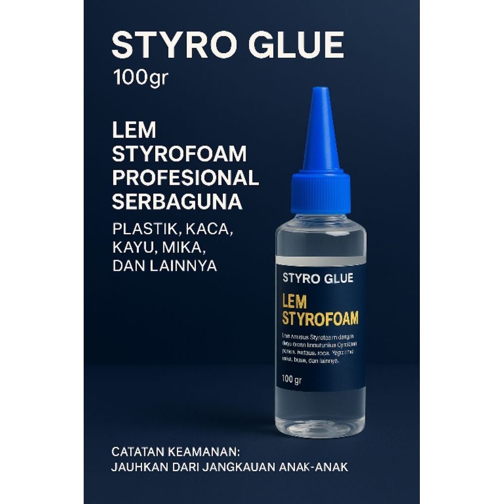 

STYRO GLUE 100gr – Lem Styrofoam Serbaguna 100ml untuk Plastik, Kaca, Kayu, Mika, dan Lainnya