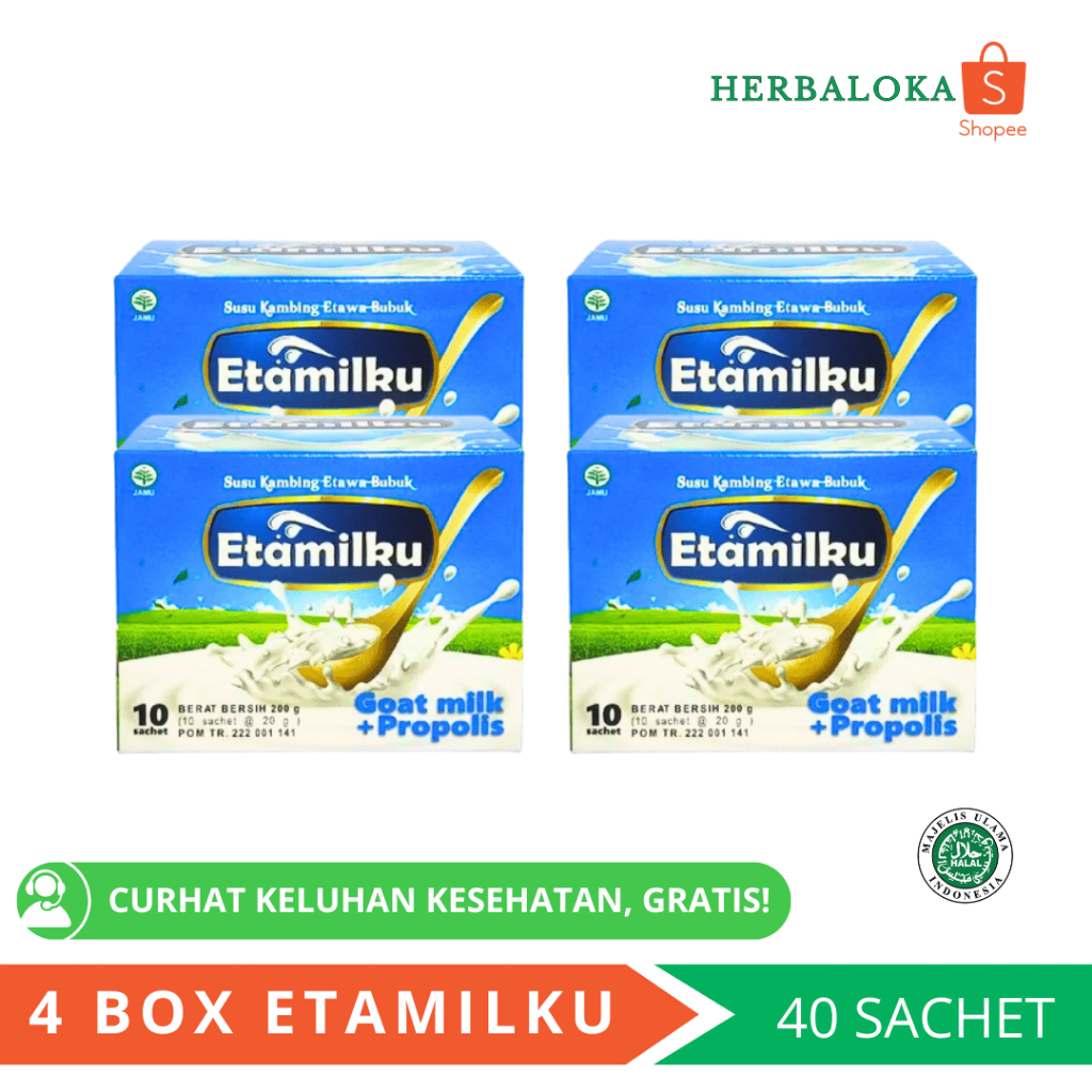 

PAKET HEMAT 4 BOX ETAMILKU Susu Kambing Etawa Bubuk Plus Propolis