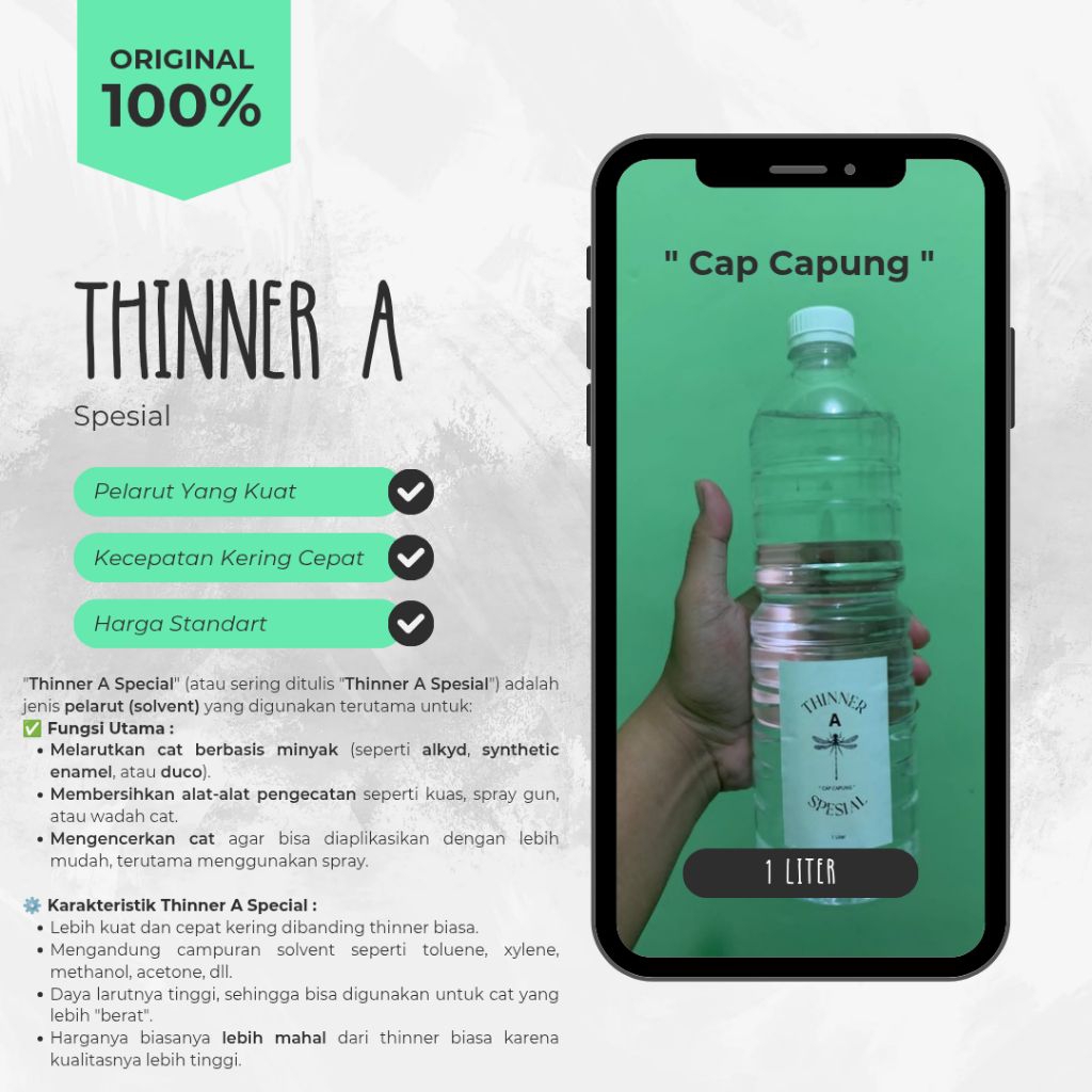 Thinner A Spesial / Thinner A / Pelarut Cat / Pengencer 1 Liter
