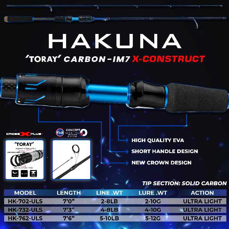 Joran OXGN HAKUNA Ultralight Joran Spinning Solid Carbon FUJI 702/732/762 (INCLUDE PIPA PVC)