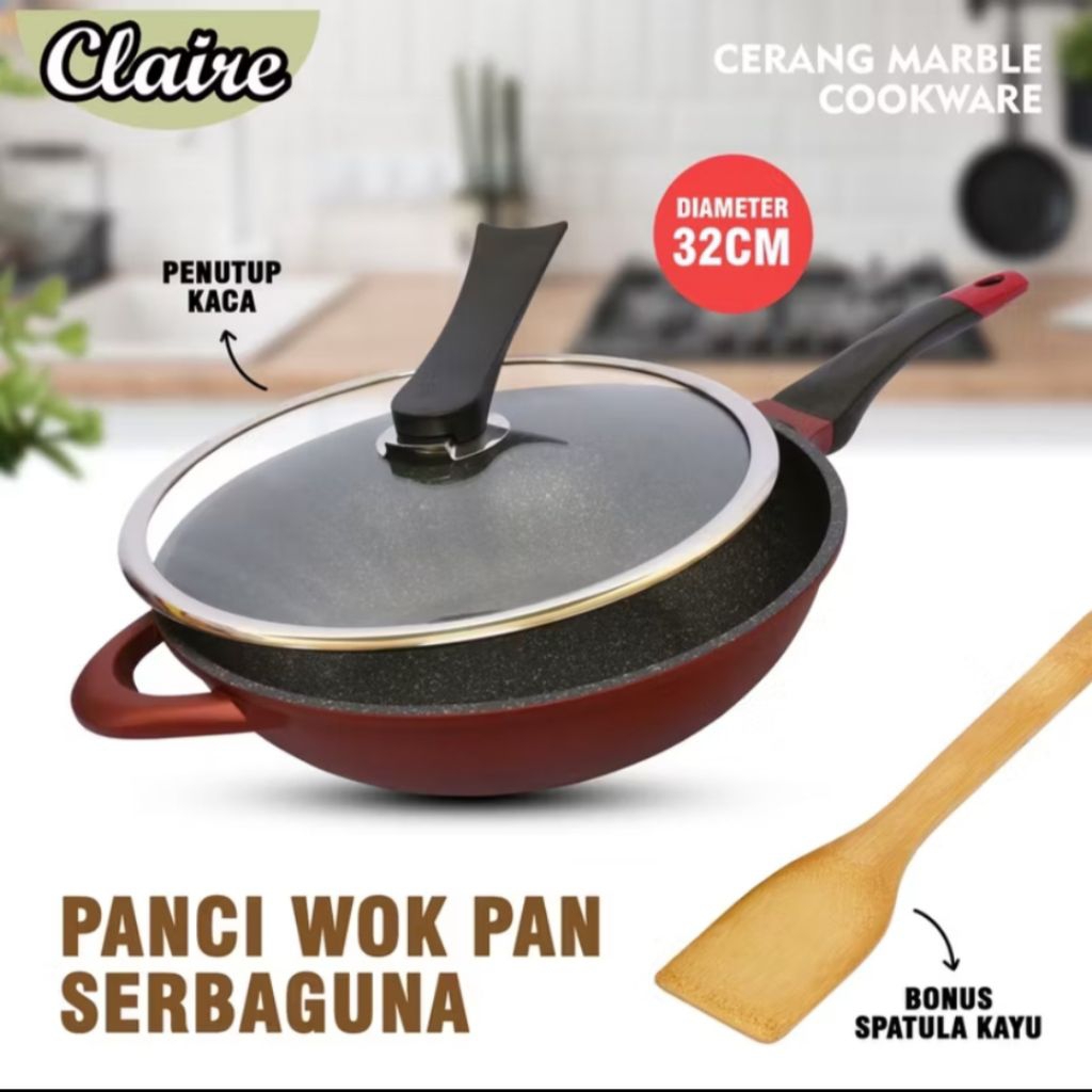PROMO MURAH PANCI WOK OMICKO 32CM/PANCI MARBLE TEBAL ANTI LENGKET TERLARIS