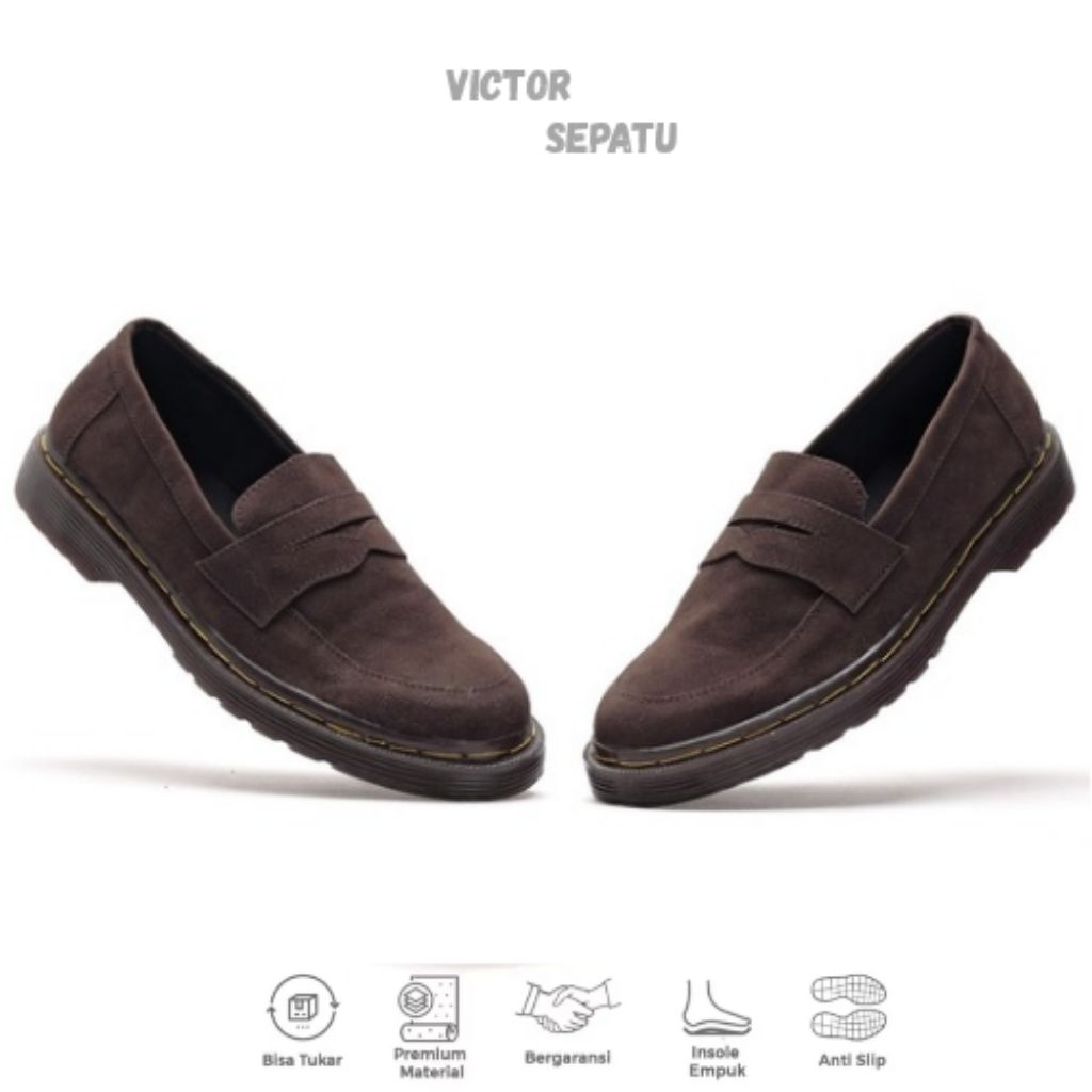 Victor Xabi Coklat - Sepatu Slip On Pria Formal Model Simpel Casual