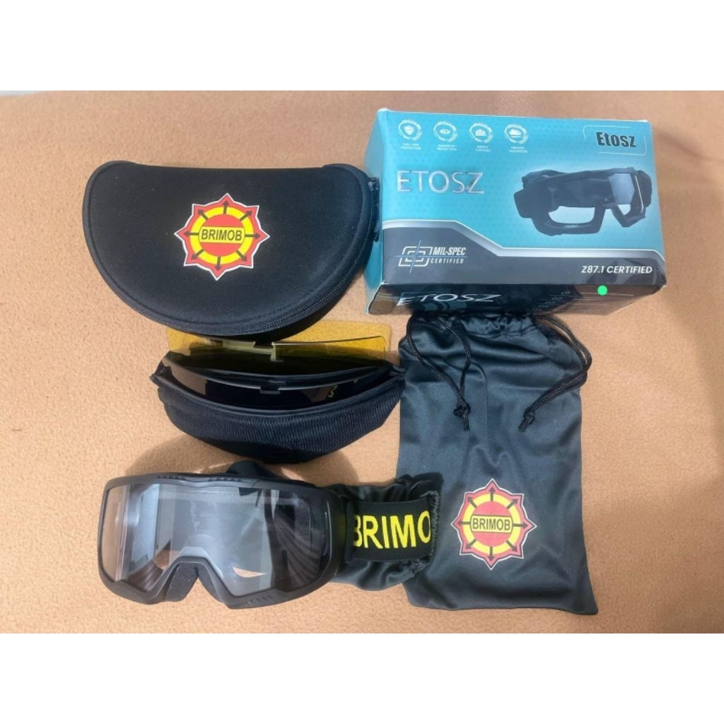 Kacamata Googles Brimob Etosz 3 lensa asli jatah/ Tactikal Google Lens